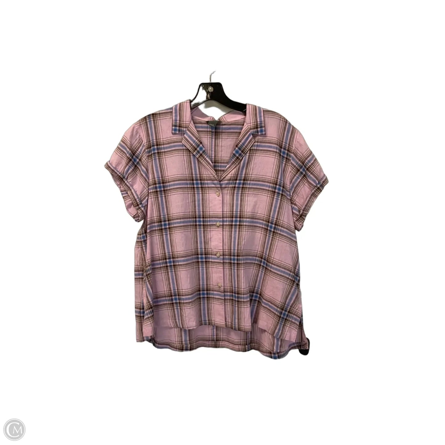 Top Short Sleeve By Eddie Bauer In Plaid Pattern, Size: L