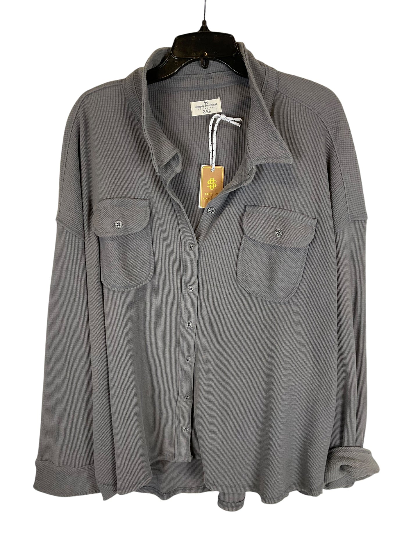 Jacket Shirt By Simply Southern In Grey