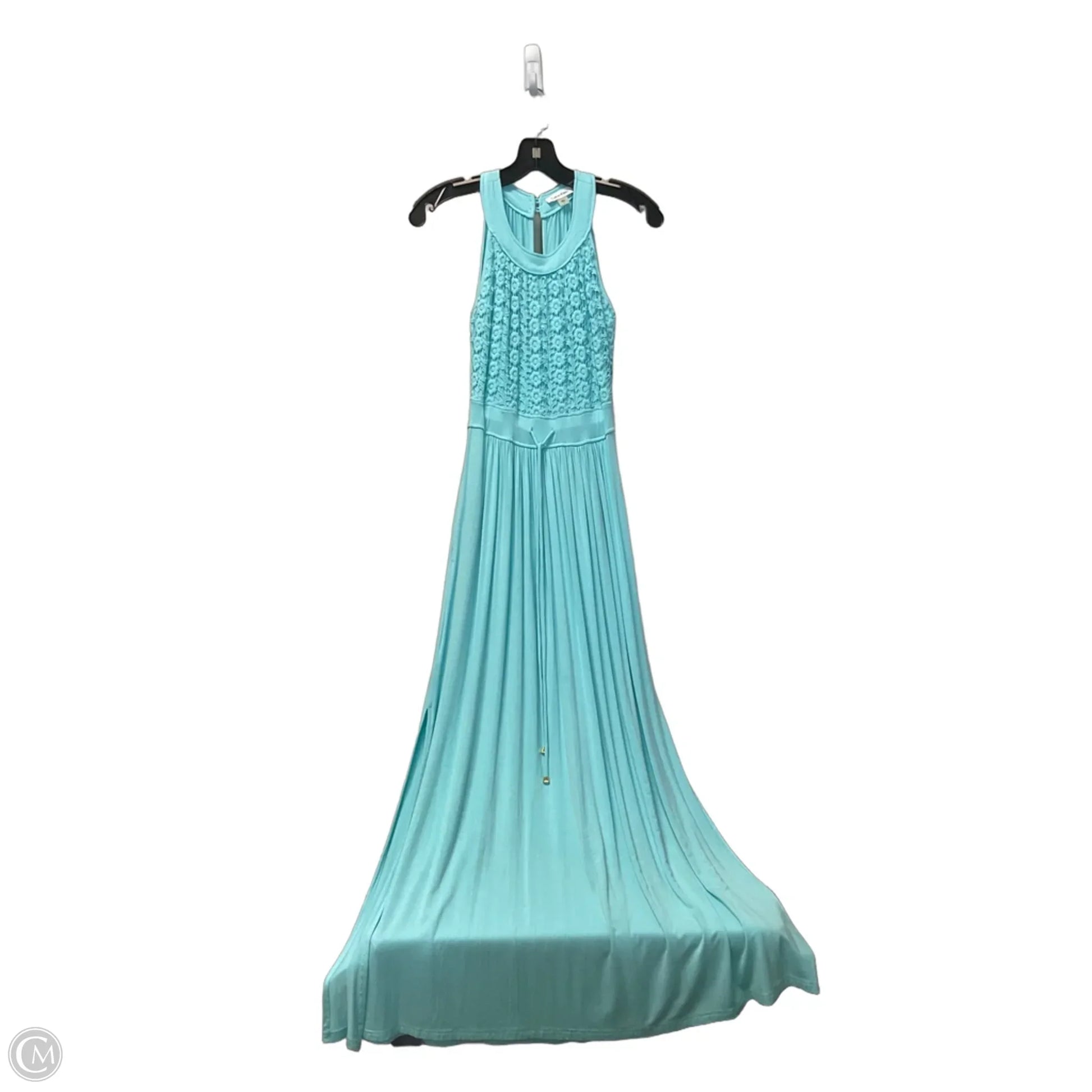 calvin klein blue maxi dress Calvin Klein Women's Blue Floral Print Chiffon Embellished-Neck Maxi Dress -