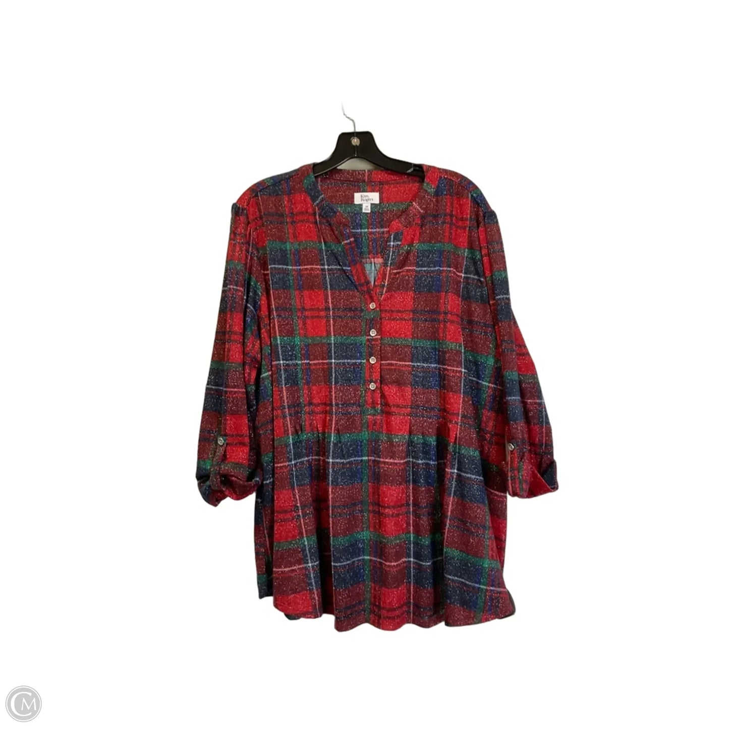 Top Long Sleeve By Kim Rogers In Plaid Pattern, Size: 2x