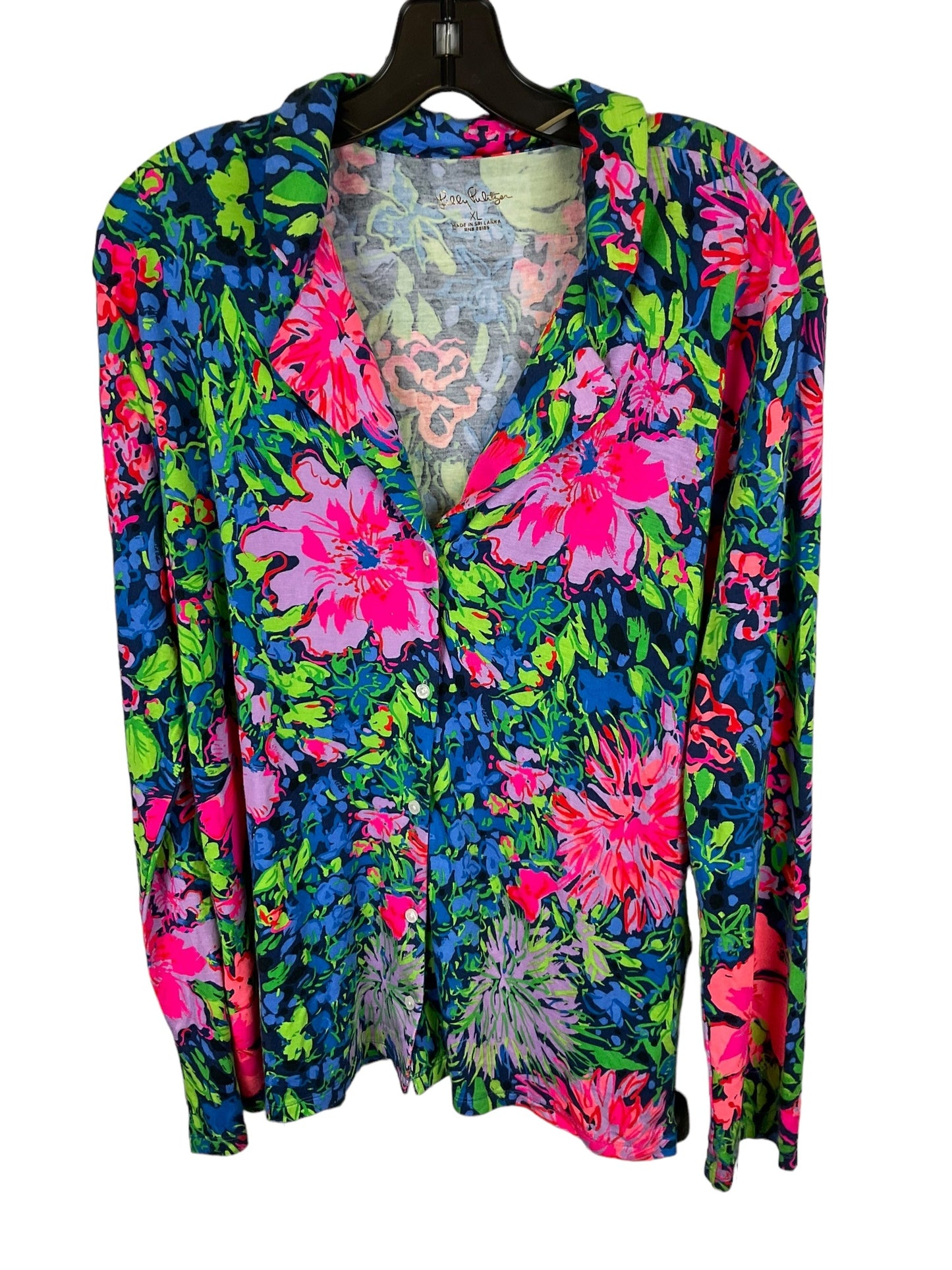 Floral Print Top Long Sleeve Designer Lilly Pulitzer, Size Xl