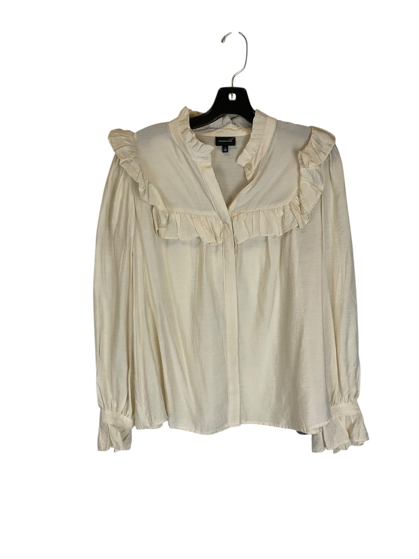 Top Long Sleeve By Who What Wear In Cream, Size: L