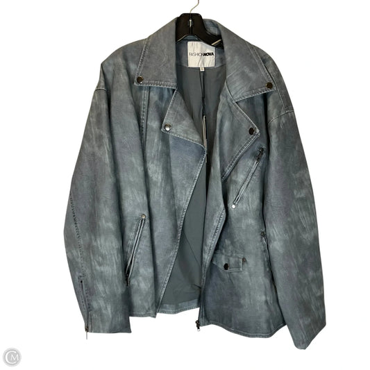 Jacket Moto Leather By Fashion Nova In Blue, Size: Xl