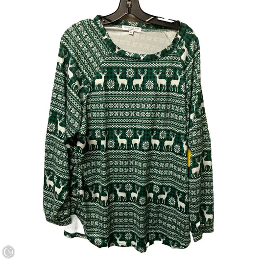 Top Long Sleeve Basic By Chicsoul In Green & White, Size: 1x