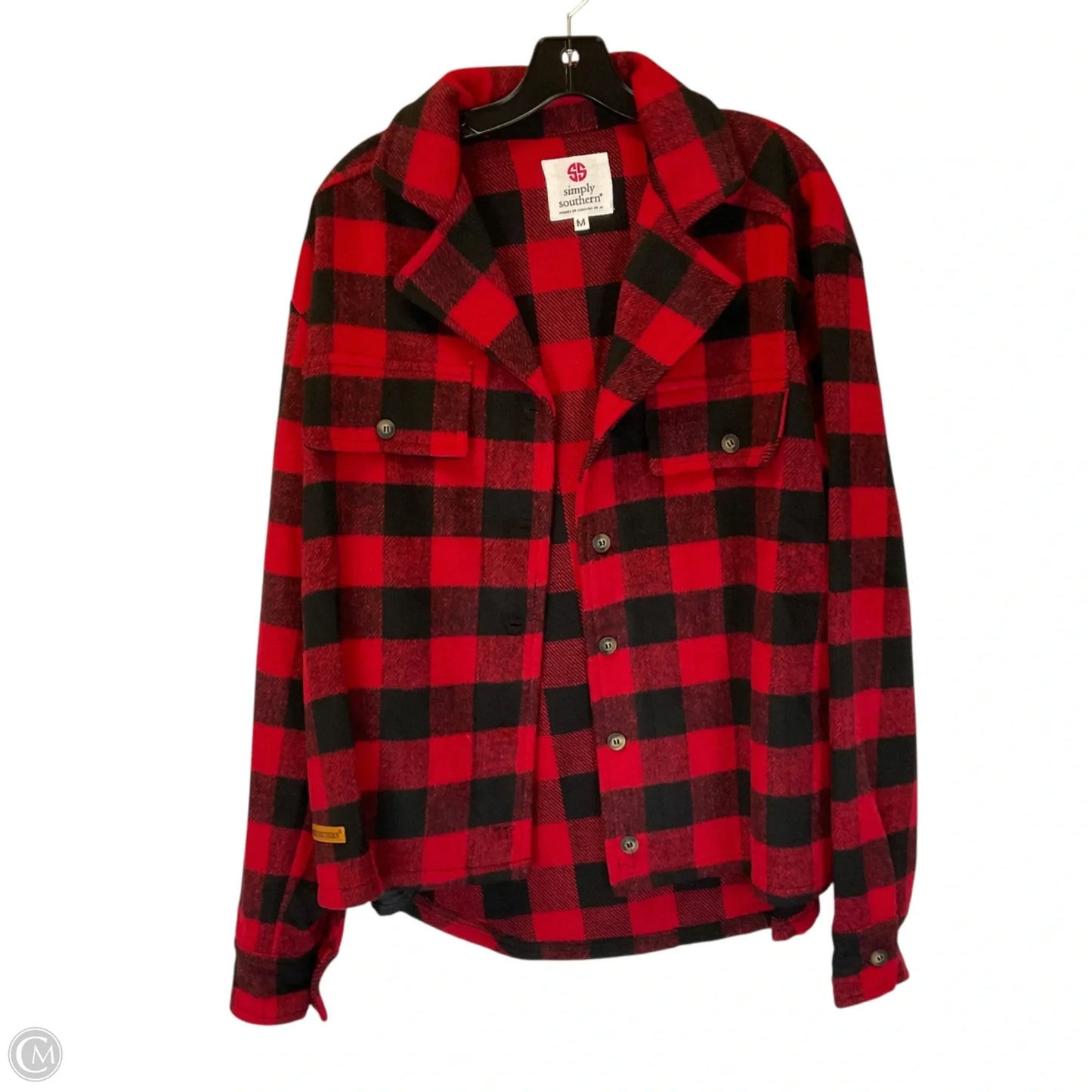 Jacket Fleece By Simply Southern In Plaid Pattern, Size: M