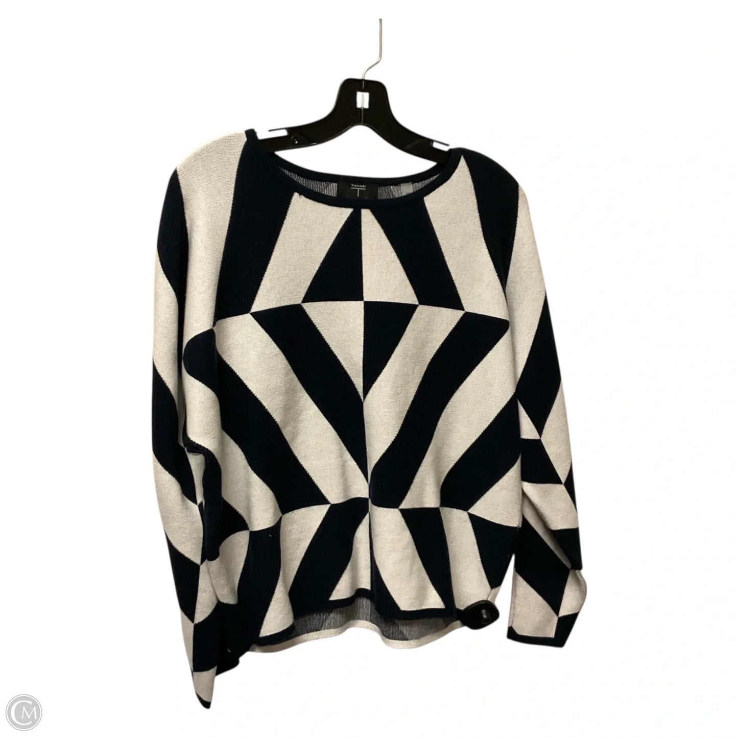 Top Long Sleeve By Tahari In Blue & White, Size: M