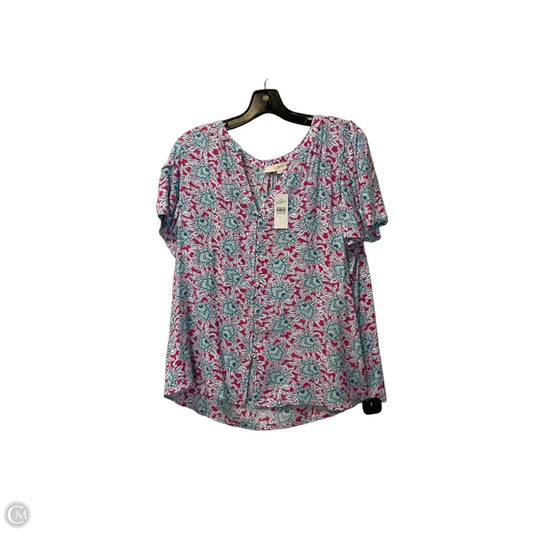 Top Short Sleeve By Loft In Green & Pink, Size: L
