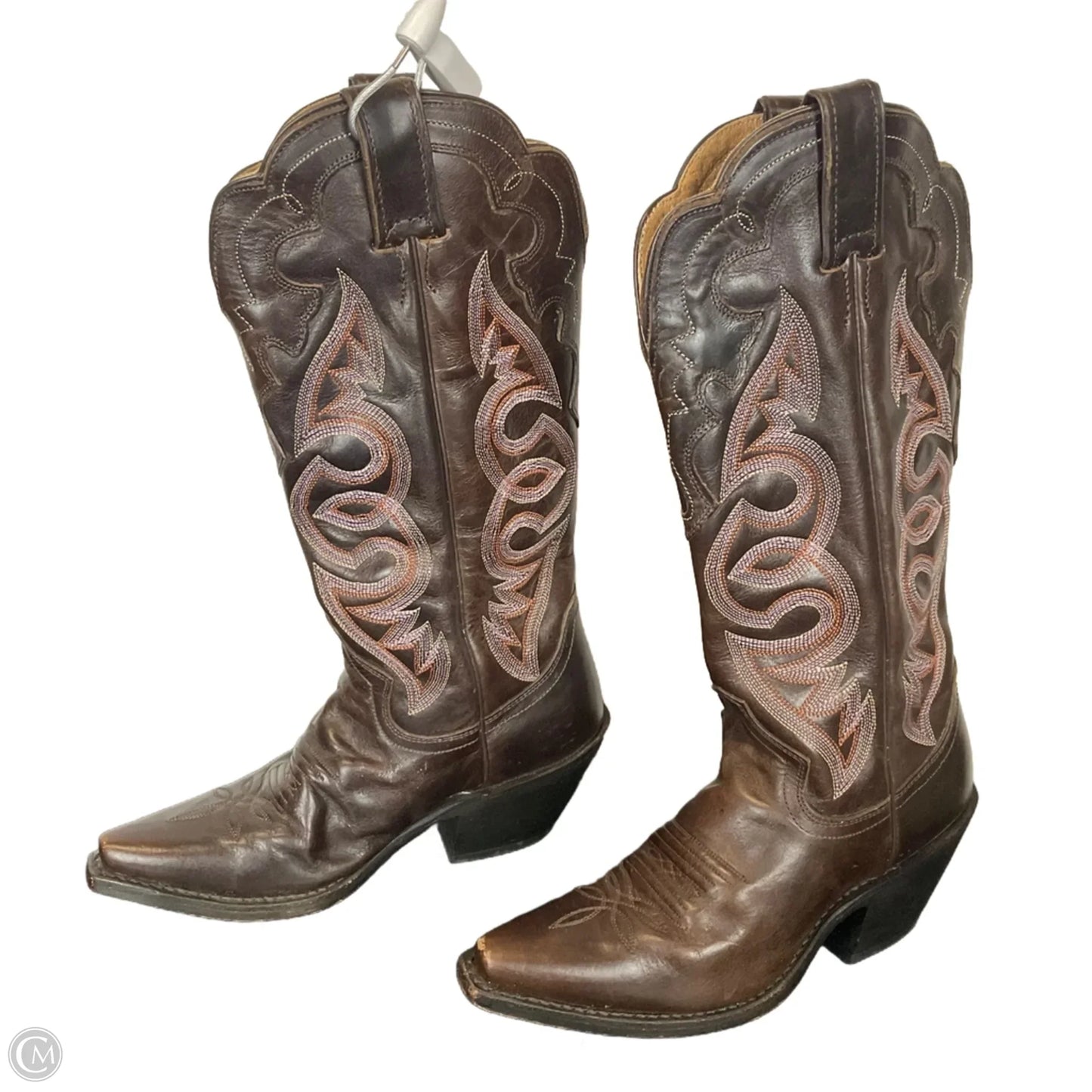 Boots Mid-calf Heels By Justin In Brown, Size: 5