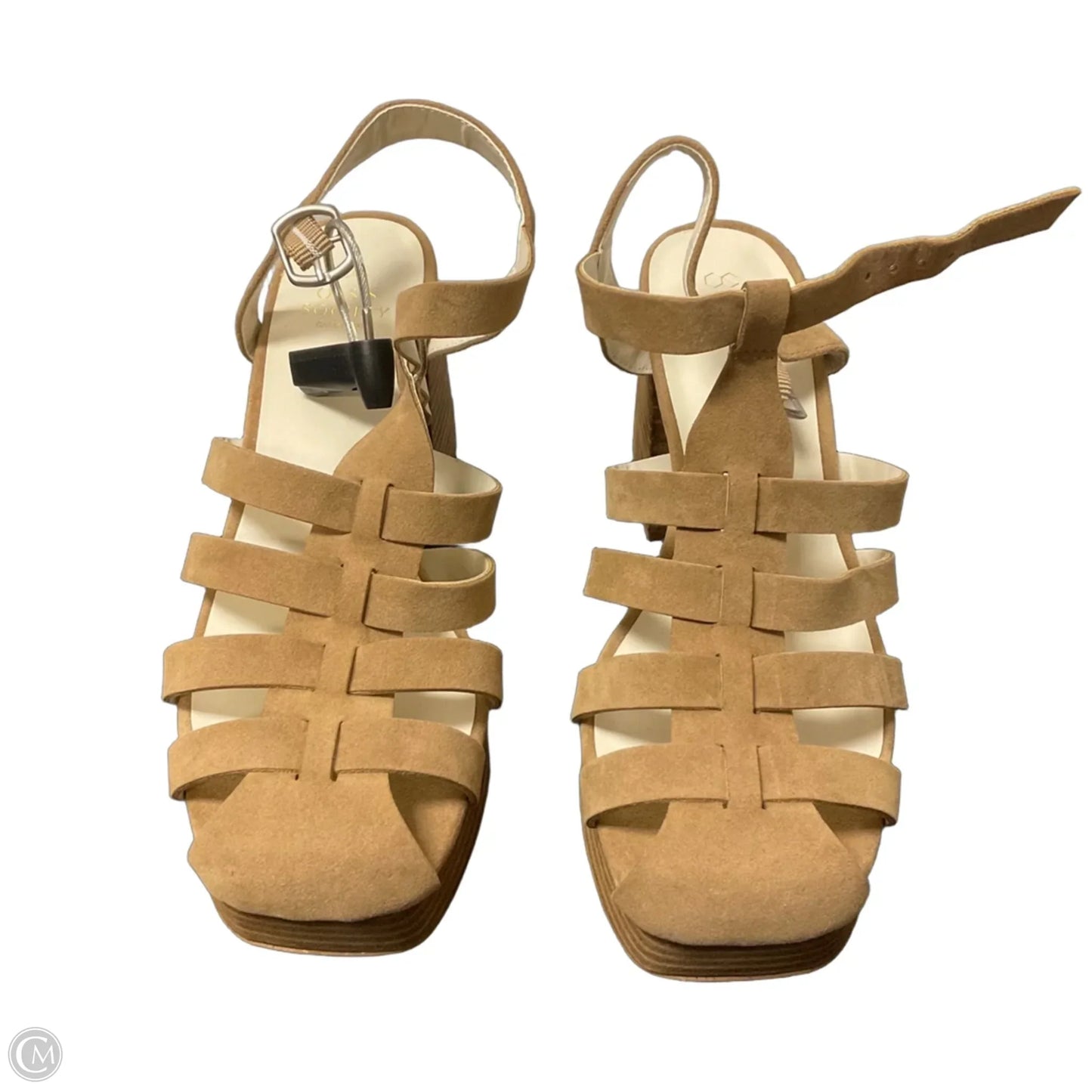 Sandals Heels Wedge By Oasis Society In Beige, Size: 9