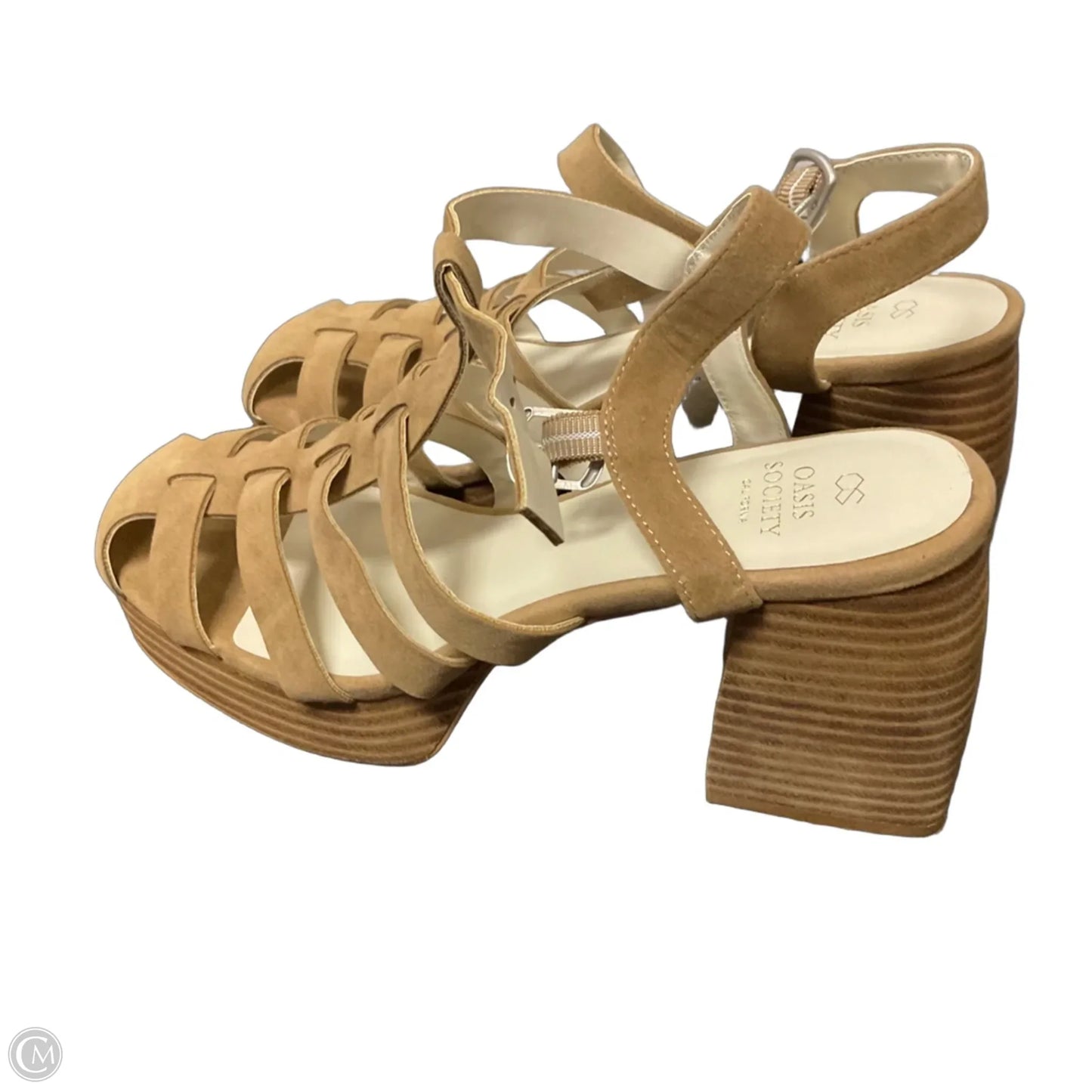 Sandals Heels Wedge By Oasis Society In Beige, Size: 9