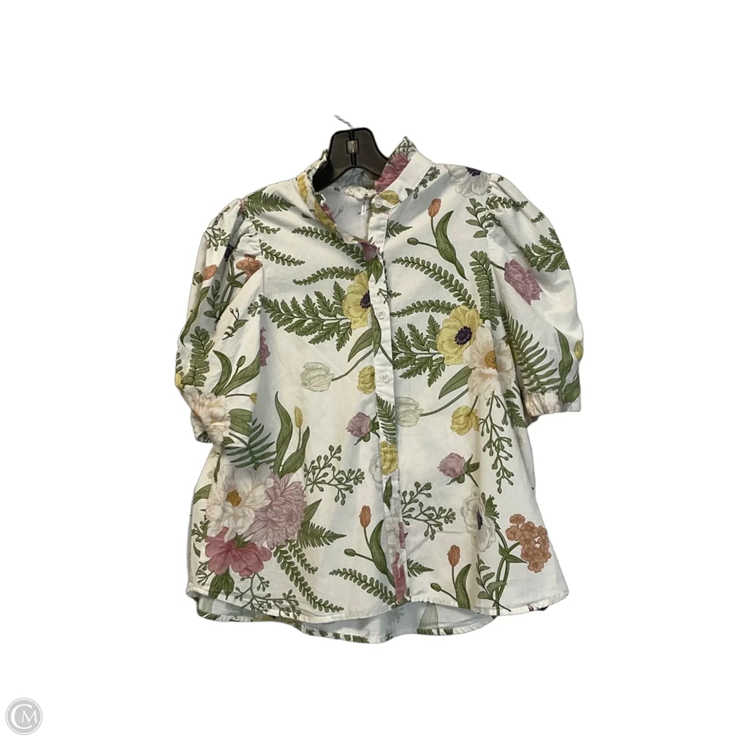 Top Short Sleeve By Entro In Cream & Green, Size: S