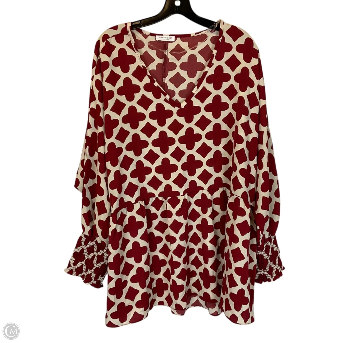 Top Long Sleeve By Chicsoul In Cream & Red, Size: 3x