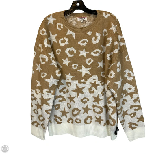 Sweater By Andree By Unit In Tan & White, Size: 1x