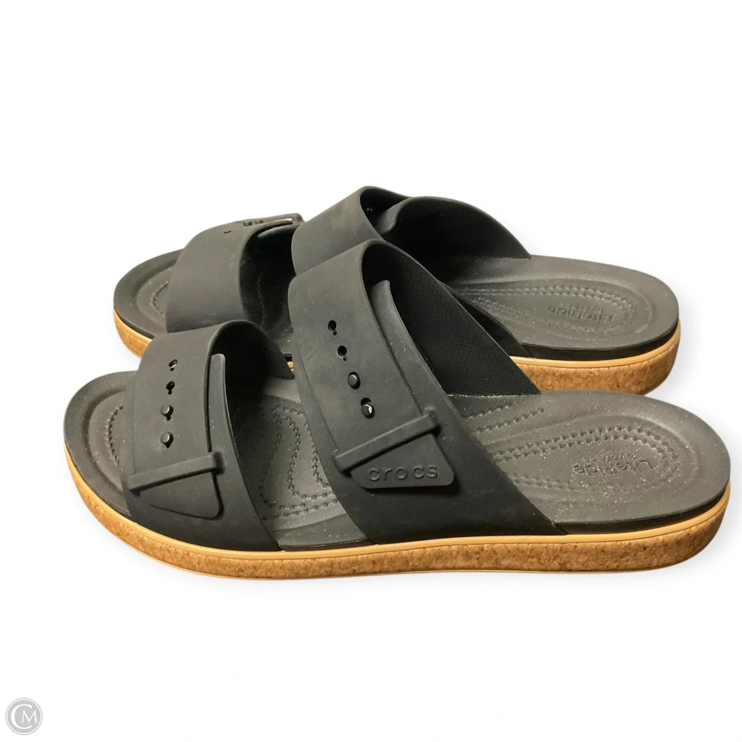 Sandals Flats By Crocs In Black, Size: 10