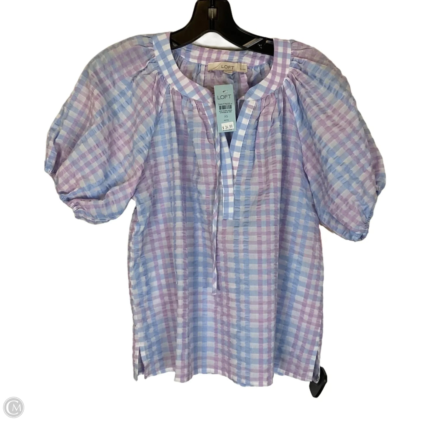 Top Short Sleeve By Loft In Plaid Pattern, Size: Xs