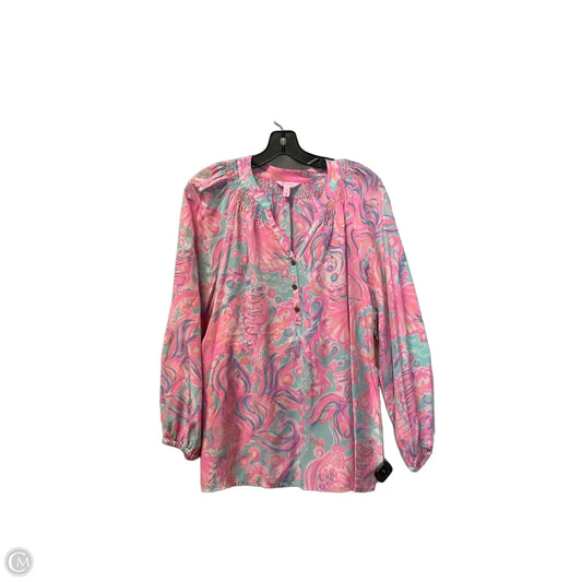 Top Long Sleeve Designer By Lilly Pulitzer In Blue & Pink, Size: L