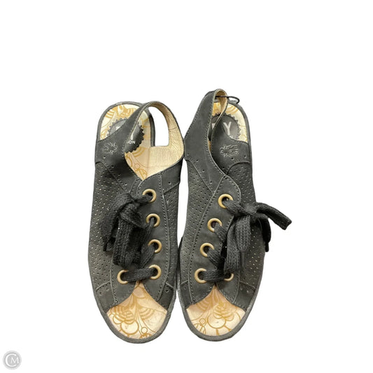 Sandals Heels Wedge By Fly London In Black, Size: 8.5