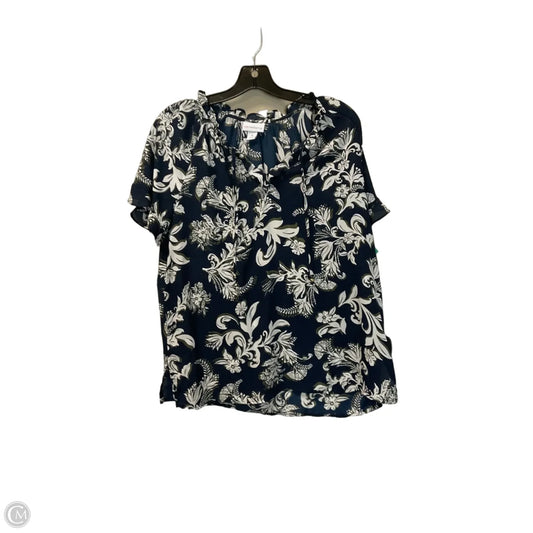 Top Short Sleeve By Liz Claiborne In Blue & White, Size: M