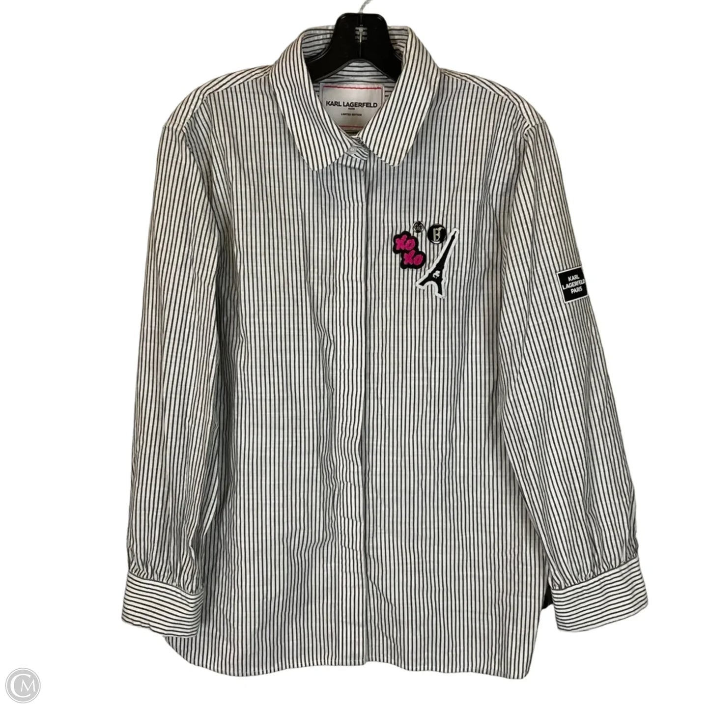 Top Long Sleeve Designer By Karl Lagerfeld In Striped Pattern, Size: S