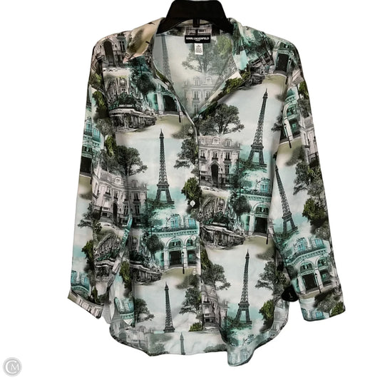 Top Long Sleeve Designer By Karl Lagerfeld In Blue & Green, Size: S