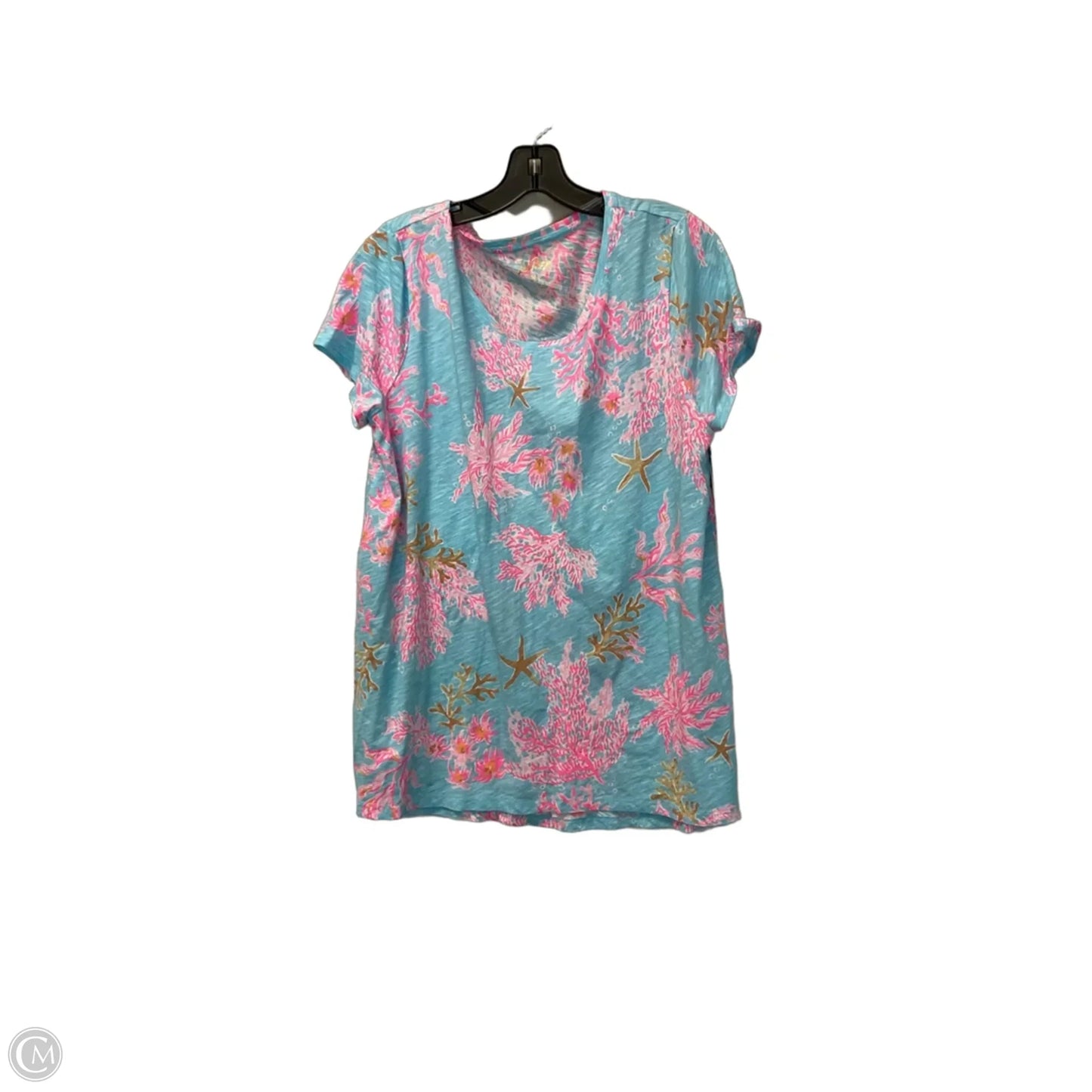 Top Short Sleeve Designer By Lilly Pulitzer In Blue & Pink, Size: Xl