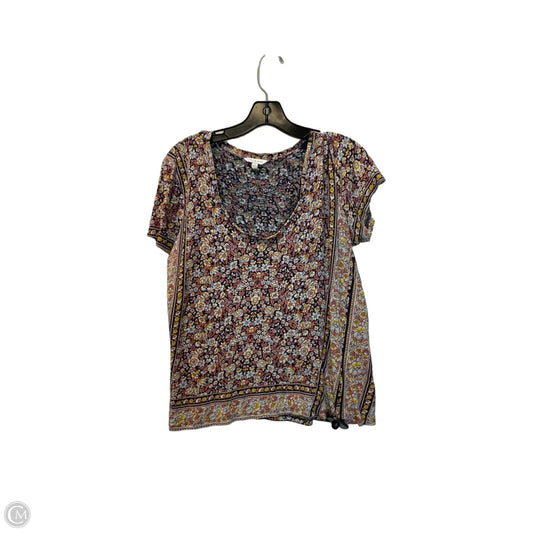 Top Short Sleeve Basic By Lucky Brand In Floral Print, Size: L