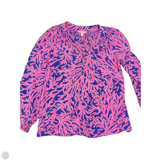 Top Long Sleeve Designer By Lilly Pulitzer In Blue & Pink, Size: S