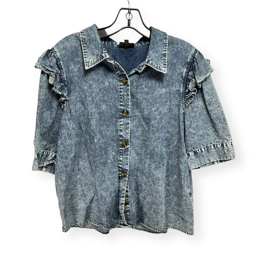 Denim Top Short Sleeve By Who What Wear  Size: Xl
