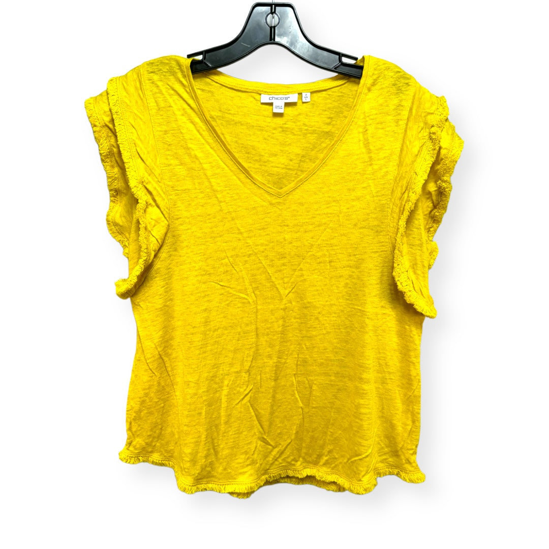 Linen Yellow Top Short Sleeve Chicos, Size L