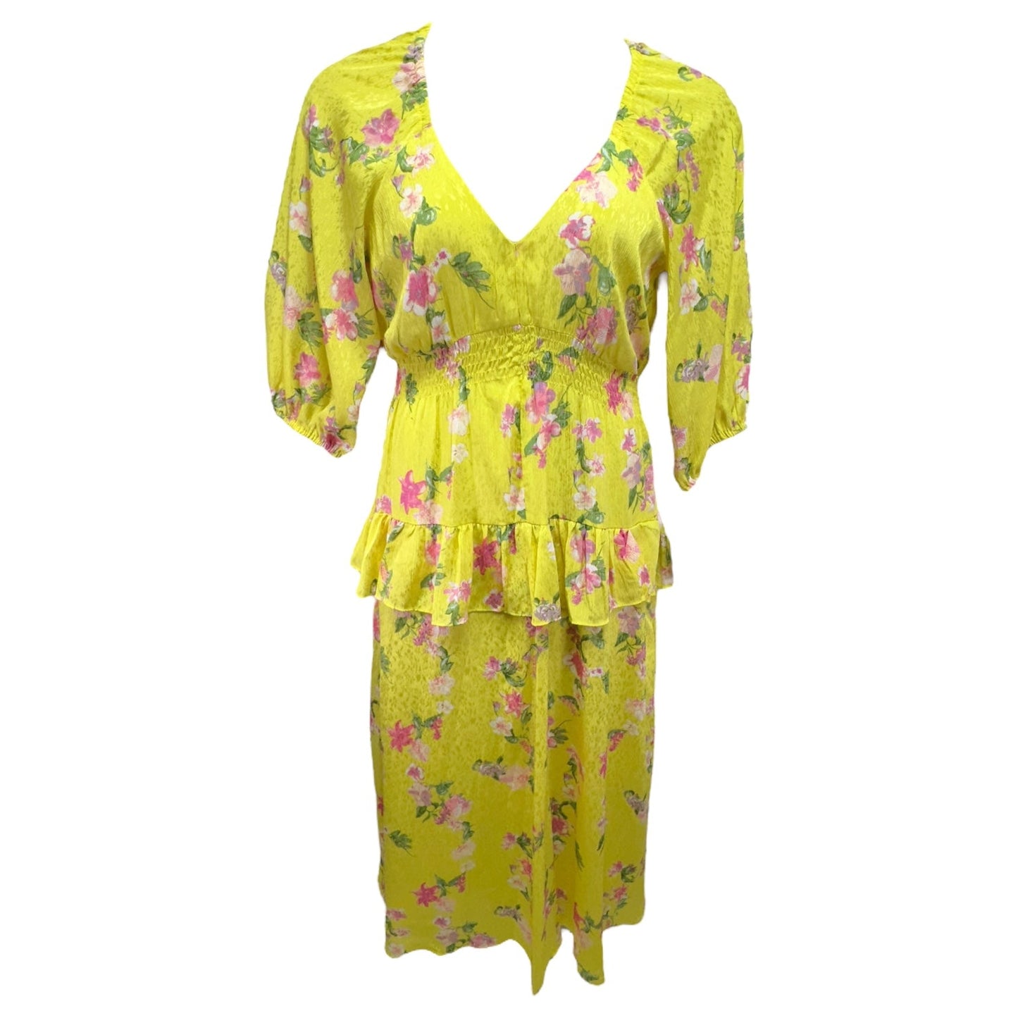 Floral Print V-Neck 3/4 Raglan Sleeve Tiered Flounce Maxi Dress Taylor, Size 12