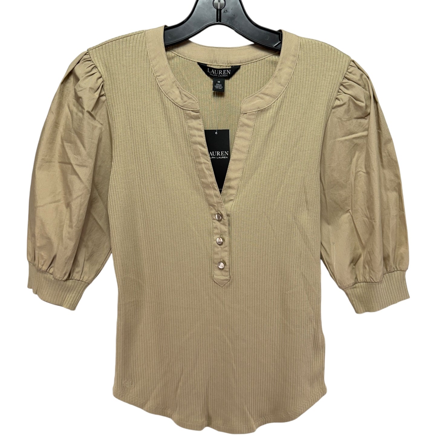 Puff Sleeve Top 3/4 Sleeve By Lauren By Ralph Lauren In Tan, Size: M