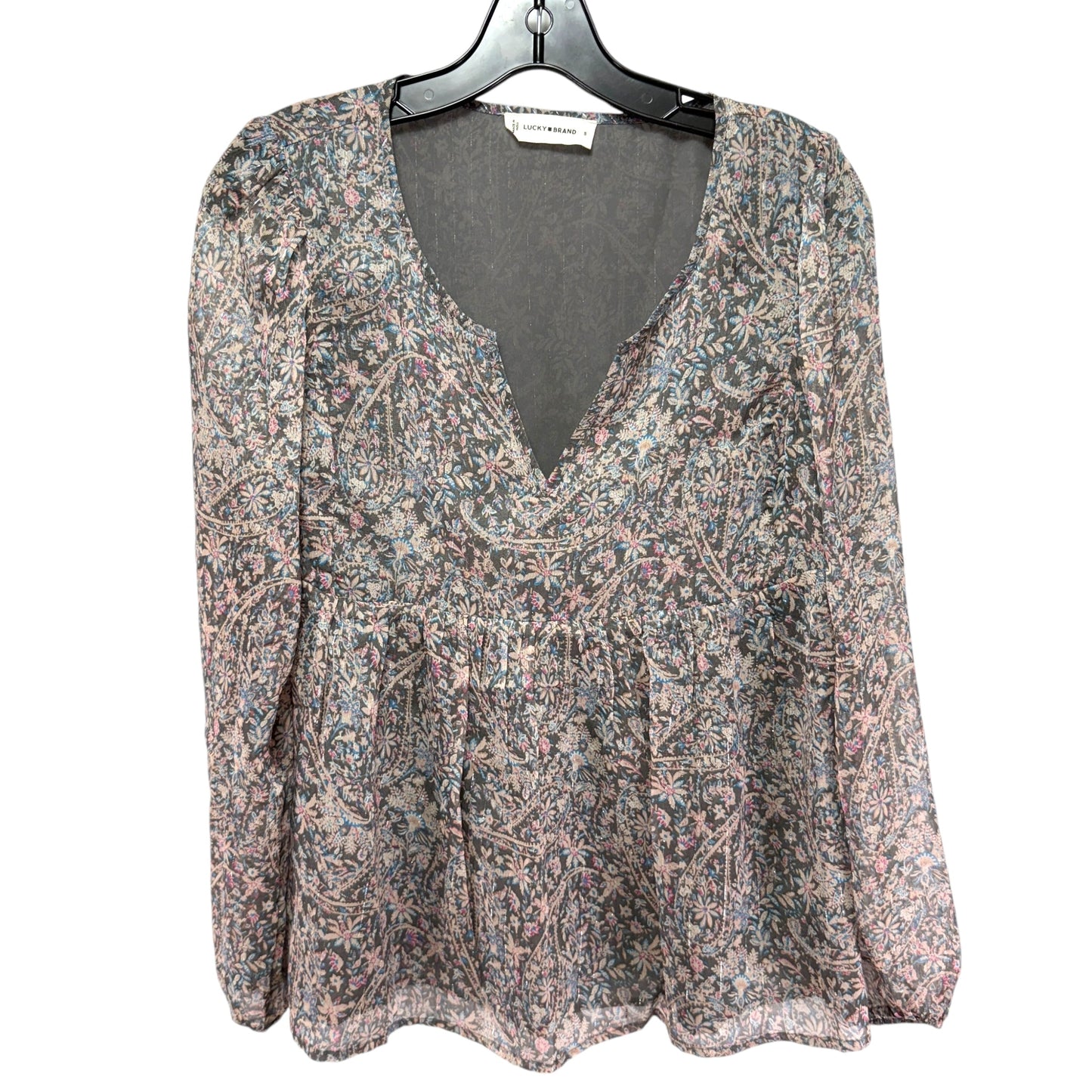 Open Neck Printed Peasant Top By Lucky Brand In Floral Print, Size: S