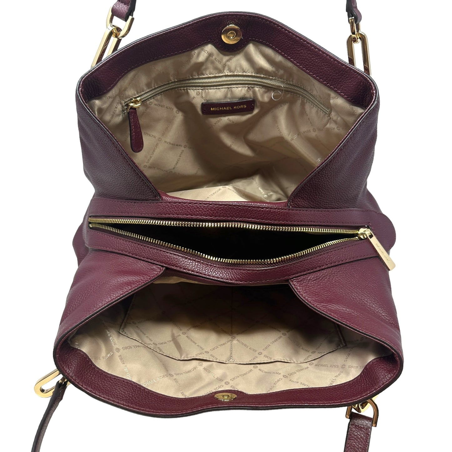 Raven Large Leather Shoulder Bag
 Designer By Michael By Michael Kors In Purple, Size: Large