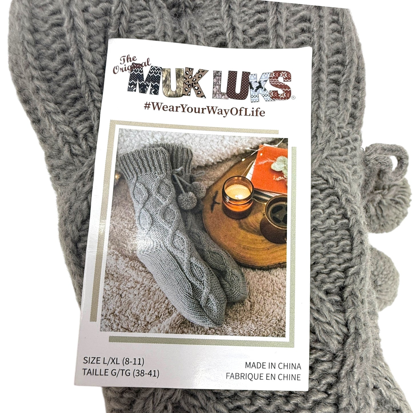 Pom Pom Tall Cabin Socks By Muk Luks In Grey, Size: L/XL