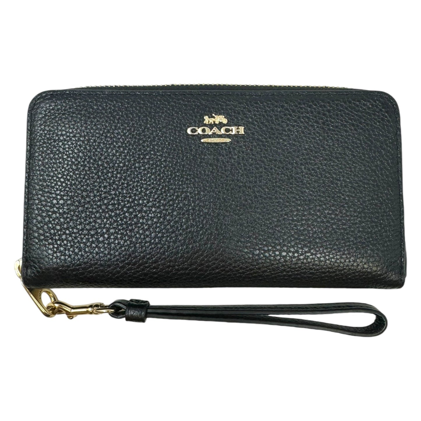 Pebbled Leather Zip Around Wristlet Wallet Designer By Coach, Size: Large