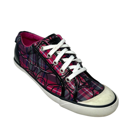 Barrett Sneakers Designer By Coach In Pink Plaid Signature & Black Patent Leather, Size: 8.5