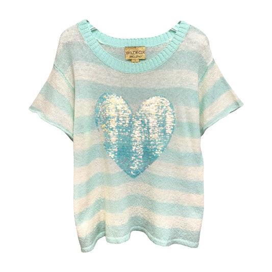 Sequin Heart Sweater Short Sleeve By Wildfox In Striped Pattern, Size: S