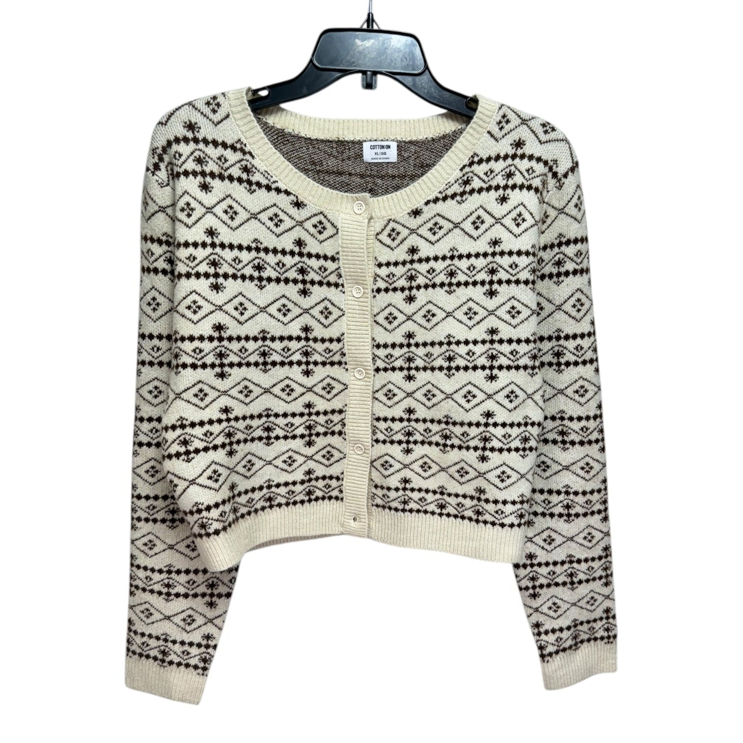 Cropped Sweater Cardigan By Cotton On In Brown, Size: Xl