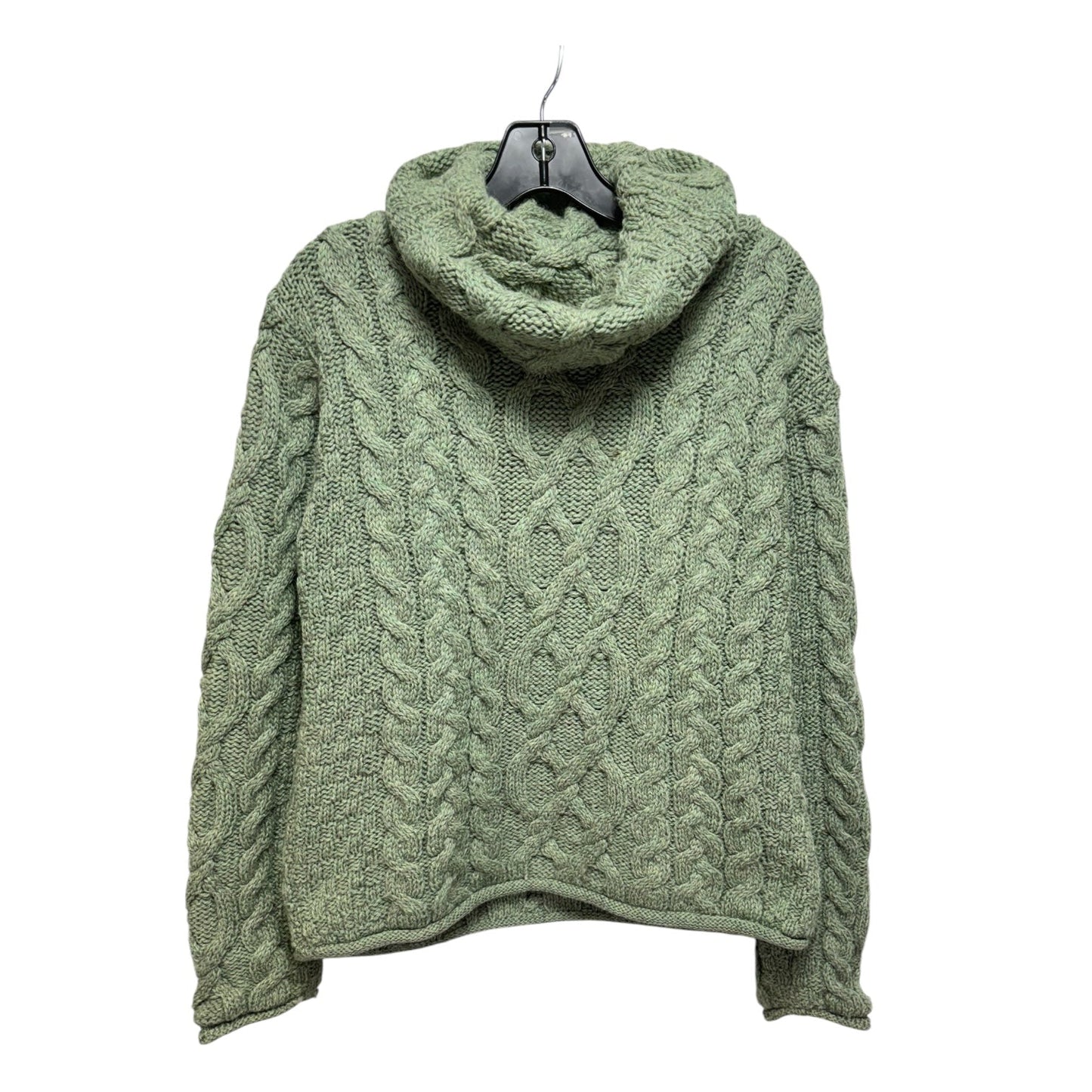 Irish Cable Knit Merino Wool Turtleneck Sweater By Inis Crafts In Green, Size: M