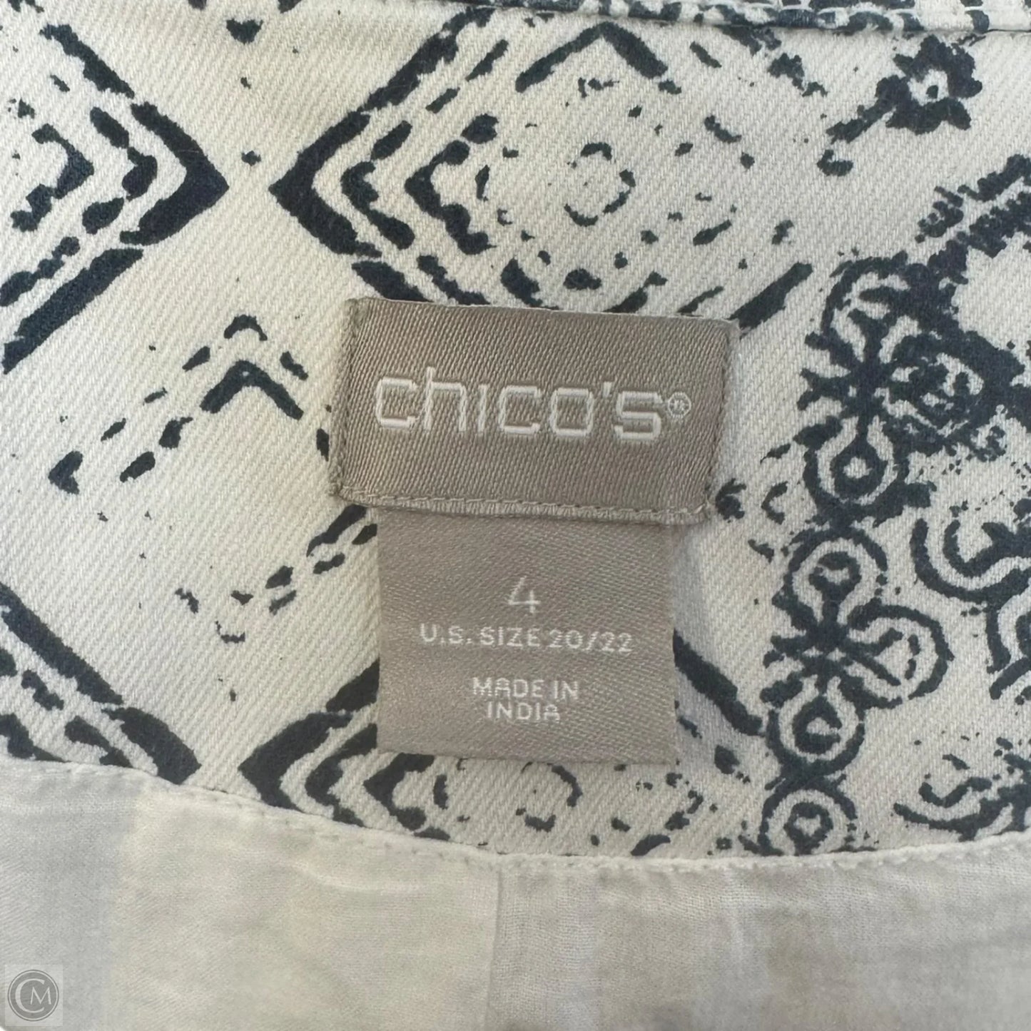 Embellished Jacket Denim By Chicos In Blue & White, Size: Xxl