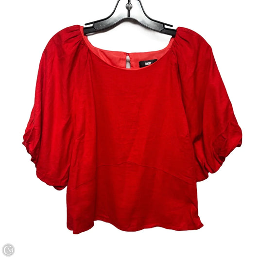 Linen Blend Top Short Sleeve By Dkny In Red, Size: L