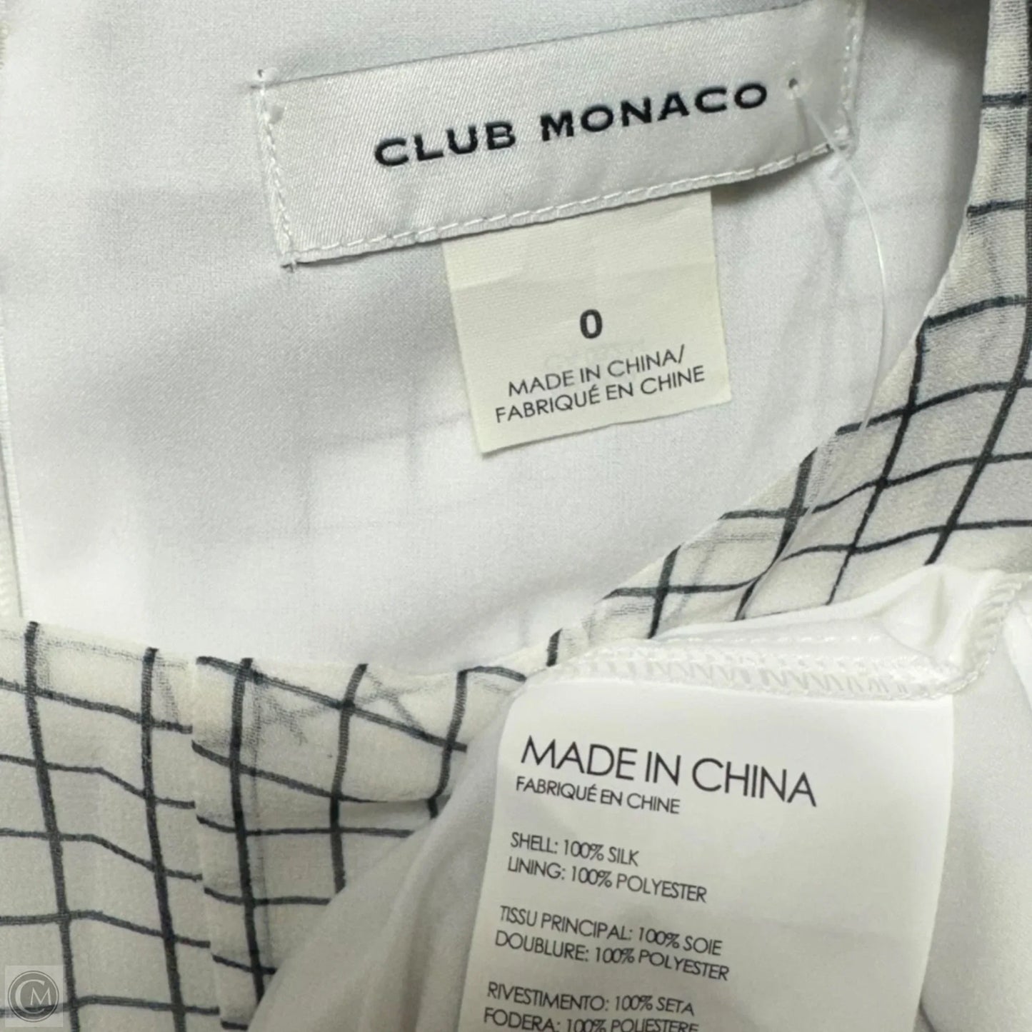 Silk Dress Casual Short By Club Monaco In Plaid Pattern, Size: 0