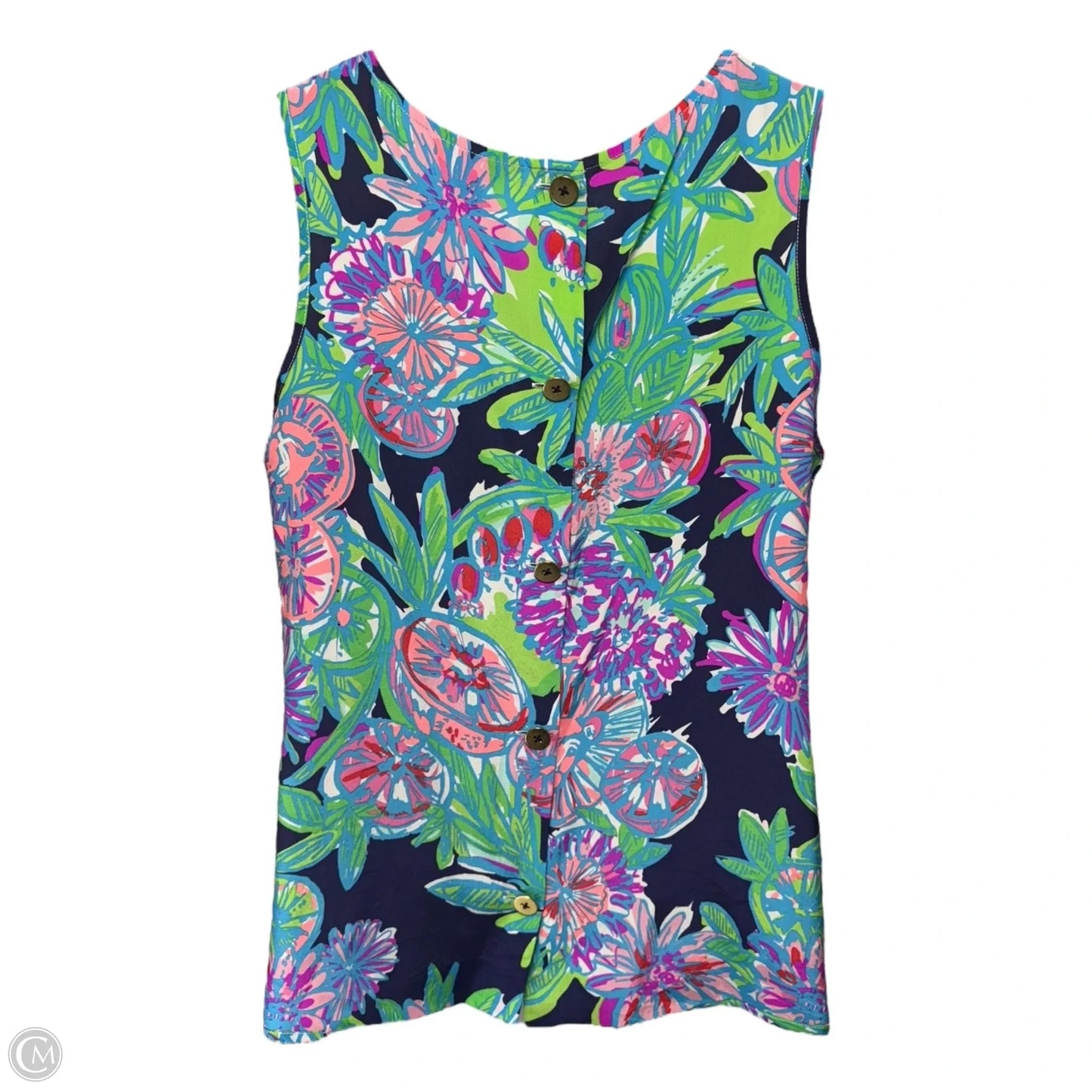 Iona Sleeveless Silk Top Designer By Lilly Pulitzer In Crossed Lions Engineered, Size: L