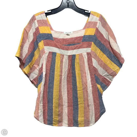 Linen Blend Top Short Sleeve By Beachlunchlounge In Striped Pattern, Size: M