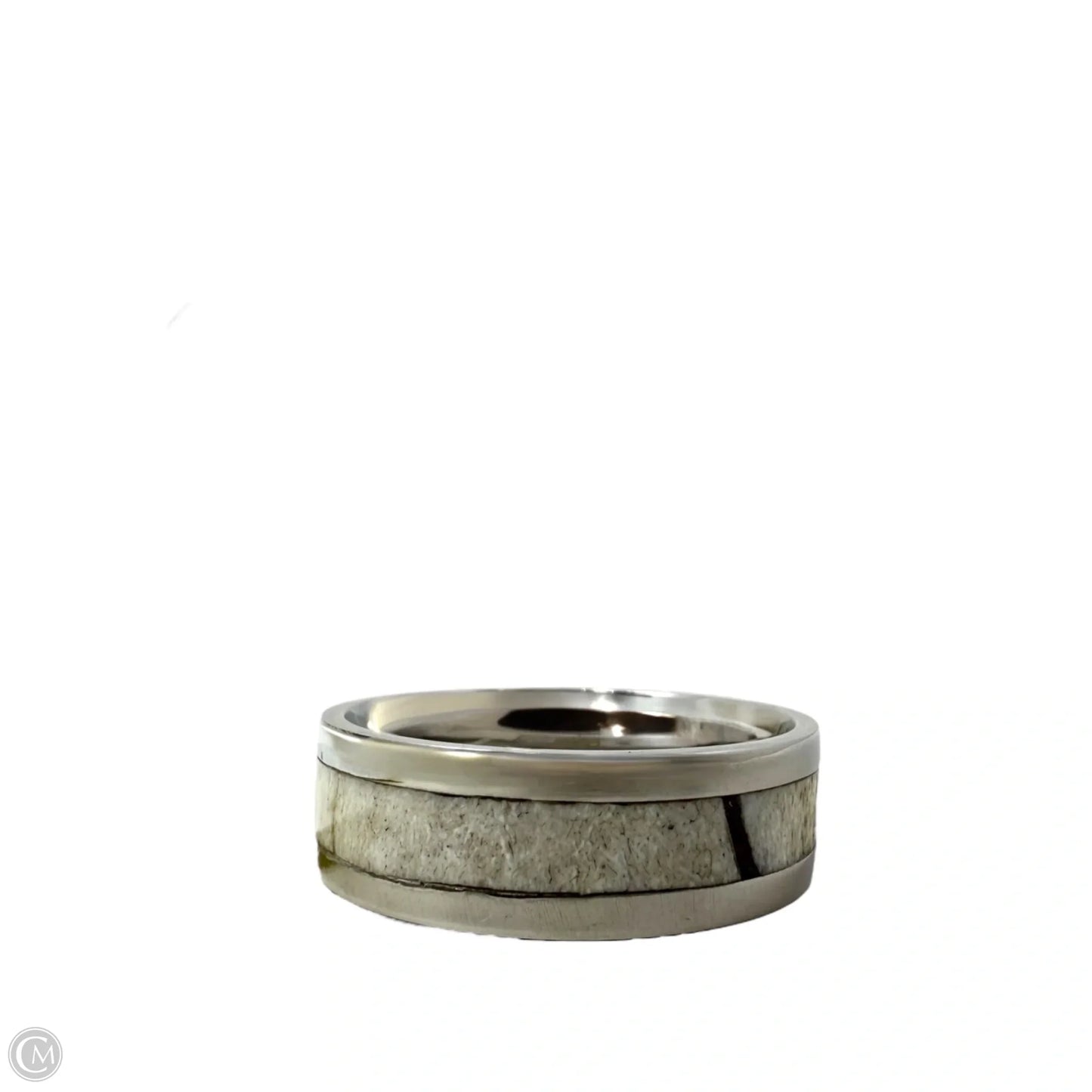 White Tail Antler Inlay Band Ring, Size: 13