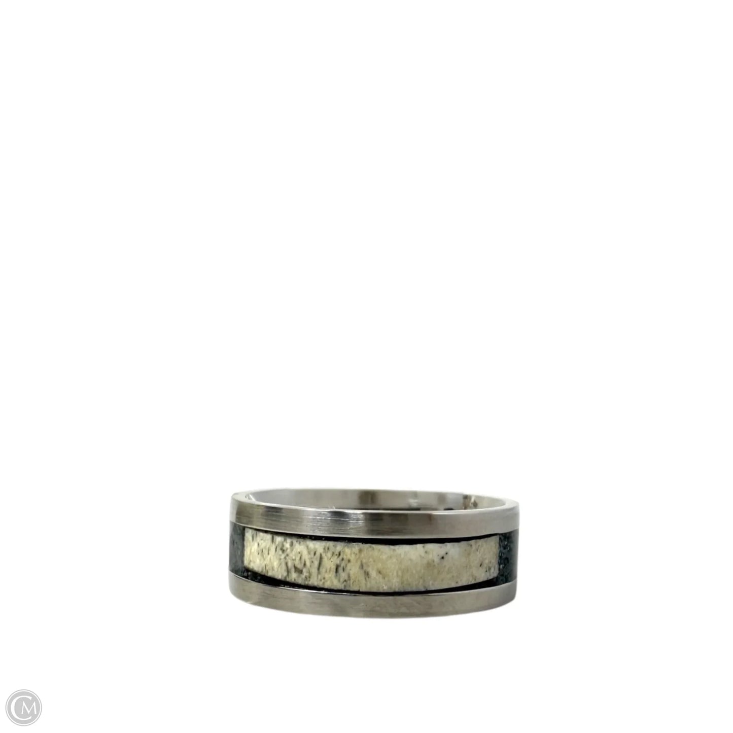 White Tail Antler & Black Quartz Inlay Band Ring, Size: 12