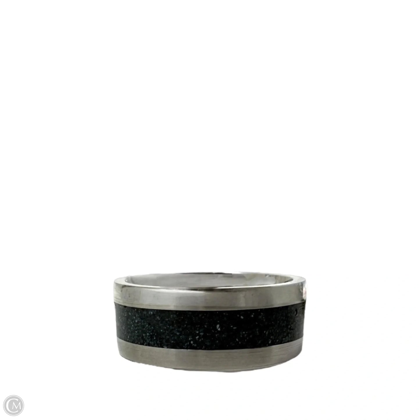 White Tail Antler & Black Quartz Inlay Band Ring, Size: 7