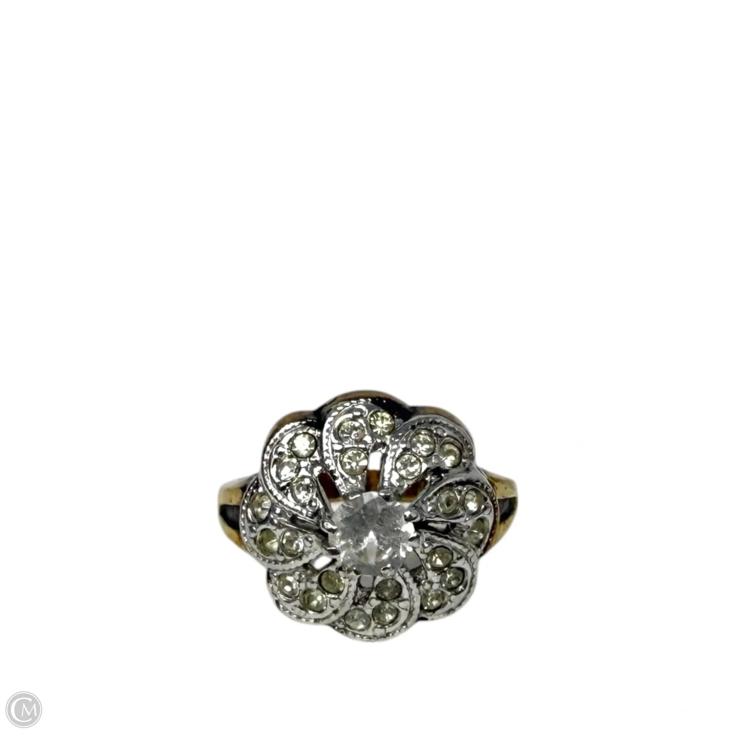 Vintage 14K Gold Electroplate (H.G.E.) Clear Stone Cluster Flower Cocktail Ring , Size: 7.5