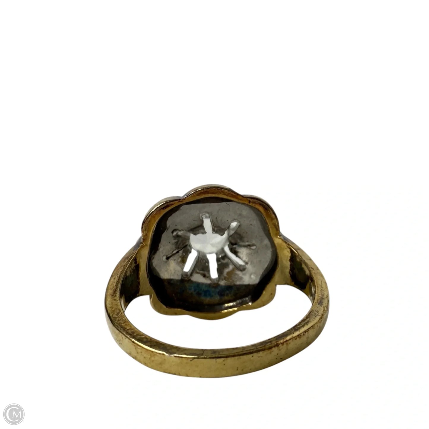 Vintage 14K Gold Electroplate (H.G.E.) Clear Stone Cluster Flower Cocktail Ring , Size: 7.5