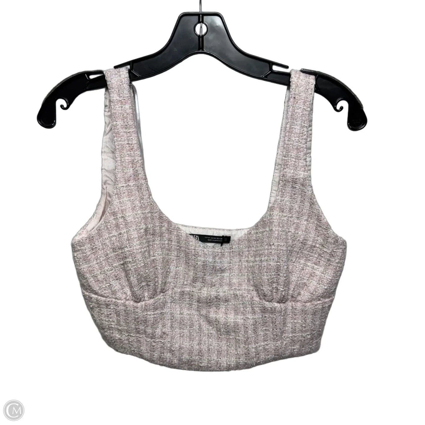 Tweed Crop Top Sleeveless By Zara In Pink, Size: M